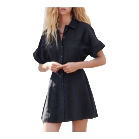 Zara Black Cotton Shirt Dress Size Small - Picture 8 of 8